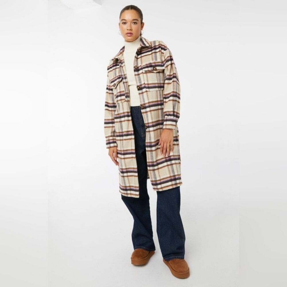 Dip Longline Plaid Fleece Barn Core Grunge Duster Shacket S